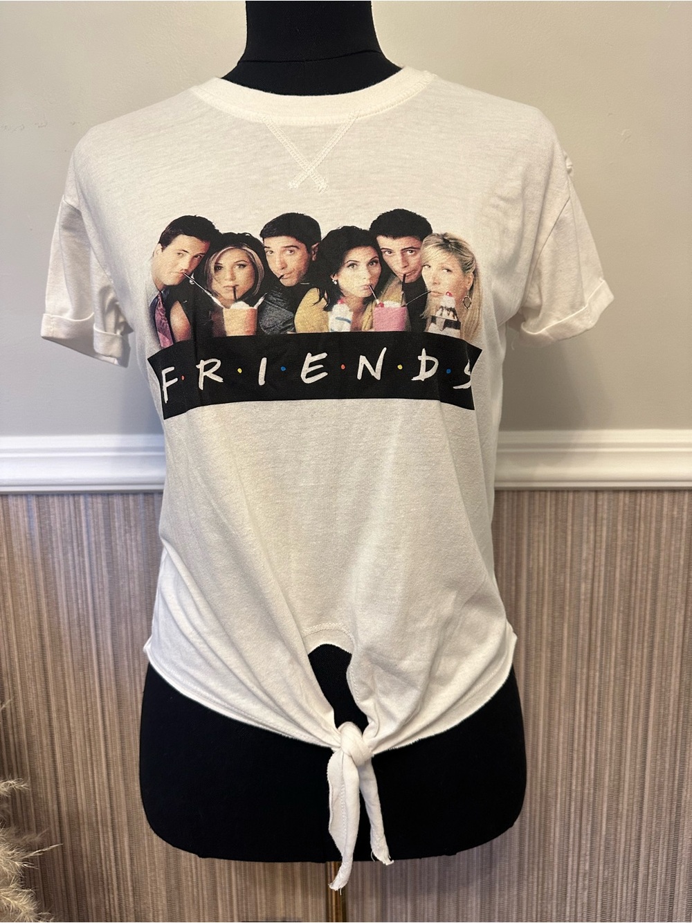 Friends TV Show Graphic Tie Front Tee XS White Short Sleeve